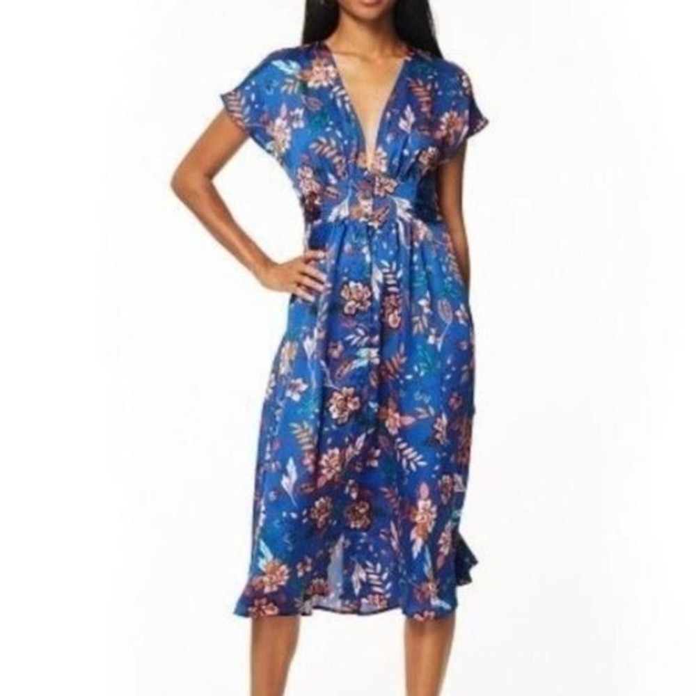 Lost + Wander Blue Floral Midi Dress Size XS